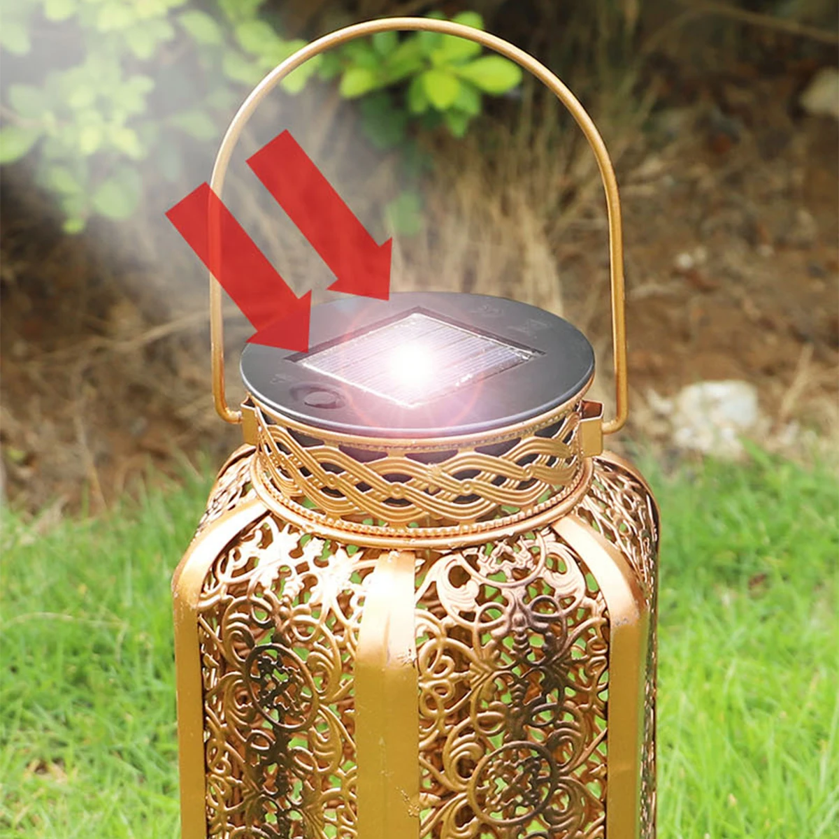 Ретро Фенер Led окачен лампа за слънчева батерия, iron художествен ретро фенер, пътен лампа с дръжка за градината, дърво, двор, ограда, на двора . ' - ' . 3