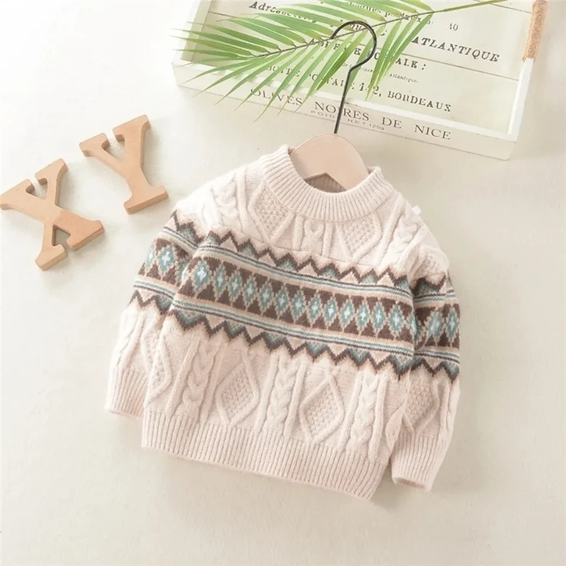 Креативен геометричен модел, пуловер с кръгло деколте за момчета и момичета, детски пуловер с утолщением в ретро стил, детски жаккардовый пуловер чужди . ' - ' . 2