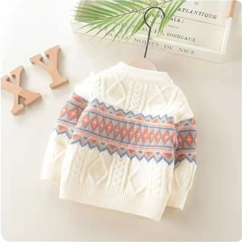 Креативен геометричен модел, пуловер с кръгло деколте за момчета и момичета, детски пуловер с утолщением в ретро стил, детски жаккардовый пуловер чужди . ' - ' . 5