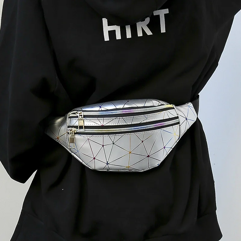 Дамски поясная чанта Розов цвят, сребърен поясная чанта, дамски поясная чанта, черни геометрични скута чанти, лазерна нагрудная чанта за телефон . ' - ' . 0