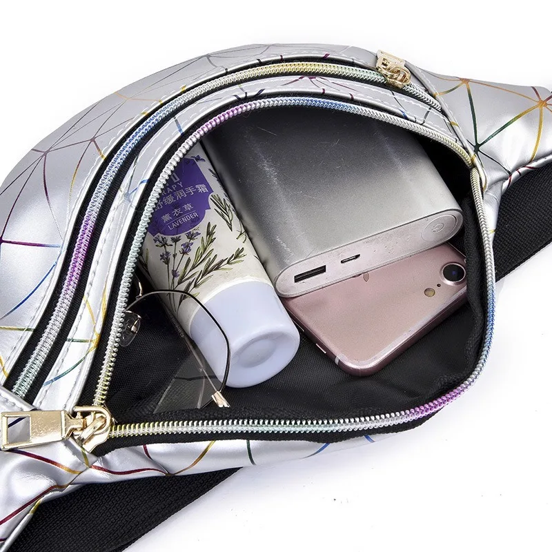 Дамски поясная чанта Розов цвят, сребърен поясная чанта, дамски поясная чанта, черни геометрични скута чанти, лазерна нагрудная чанта за телефон . ' - ' . 3