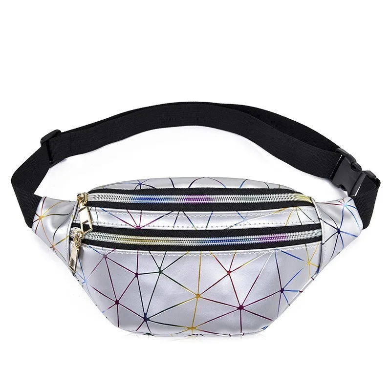 Дамски поясная чанта Розов цвят, сребърен поясная чанта, дамски поясная чанта, черни геометрични скута чанти, лазерна нагрудная чанта за телефон . ' - ' . 4