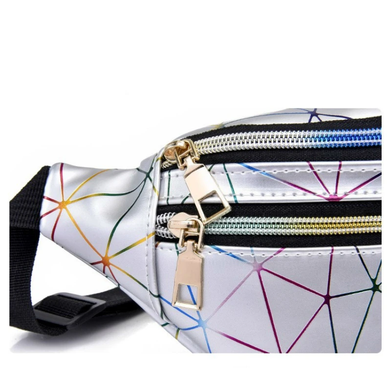 Дамски поясная чанта Розов цвят, сребърен поясная чанта, дамски поясная чанта, черни геометрични скута чанти, лазерна нагрудная чанта за телефон . ' - ' . 5