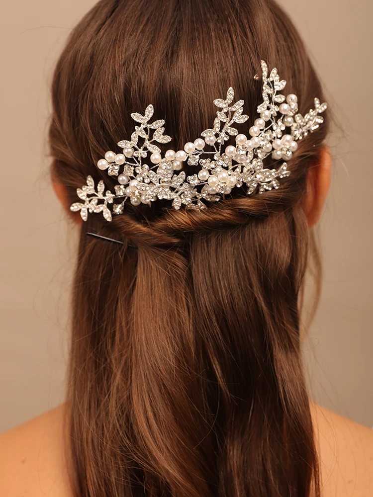 Перли, с кристали, с цветя модел, Сватбени щипки за коса, сватбени шапки, булчински шнола за коса, украса за коса, дамски превръзки за коса, 3 бр. . ' - ' . 0