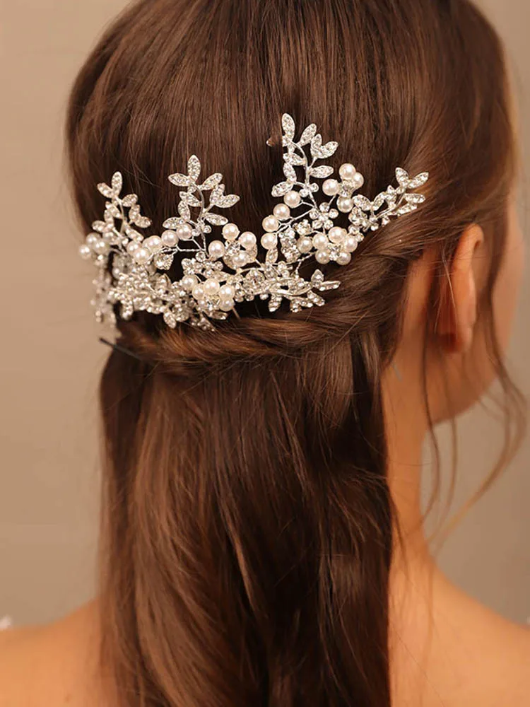 Перли, с кристали, с цветя модел, Сватбени щипки за коса, сватбени шапки, булчински шнола за коса, украса за коса, дамски превръзки за коса, 3 бр. . ' - ' . 1