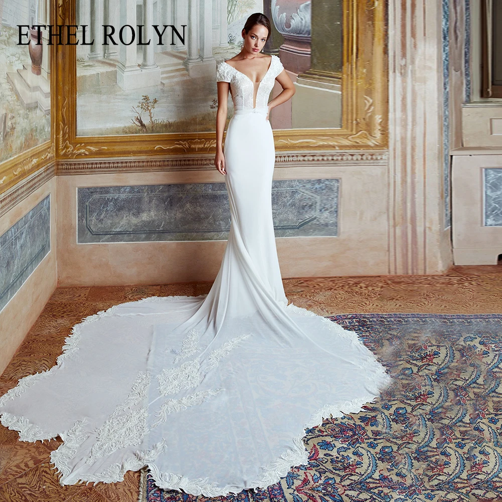 Сватбена рокля Етел Ролин с отворен гръб 2022, Елегантни сатенени Рокли принцеса булка с кружевными апликации и пайети, сватбената рокля Vestido Новия . ' - ' . 0