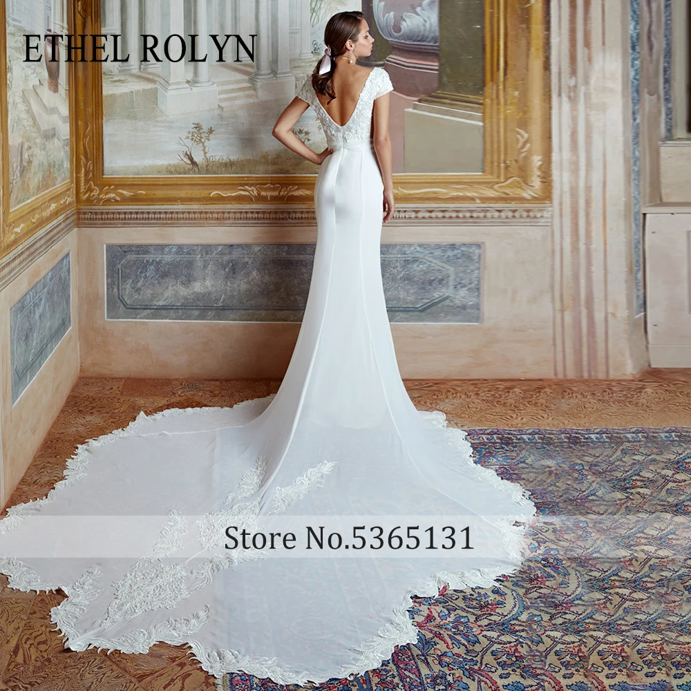 Сватбена рокля Етел Ролин с отворен гръб 2022, Елегантни сатенени Рокли принцеса булка с кружевными апликации и пайети, сватбената рокля Vestido Новия . ' - ' . 1