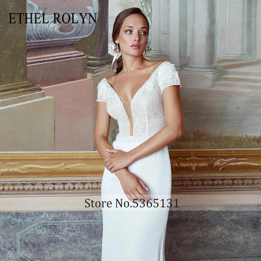 Сватбена рокля Етел Ролин с отворен гръб 2022, Елегантни сатенени Рокли принцеса булка с кружевными апликации и пайети, сватбената рокля Vestido Новия . ' - ' . 3