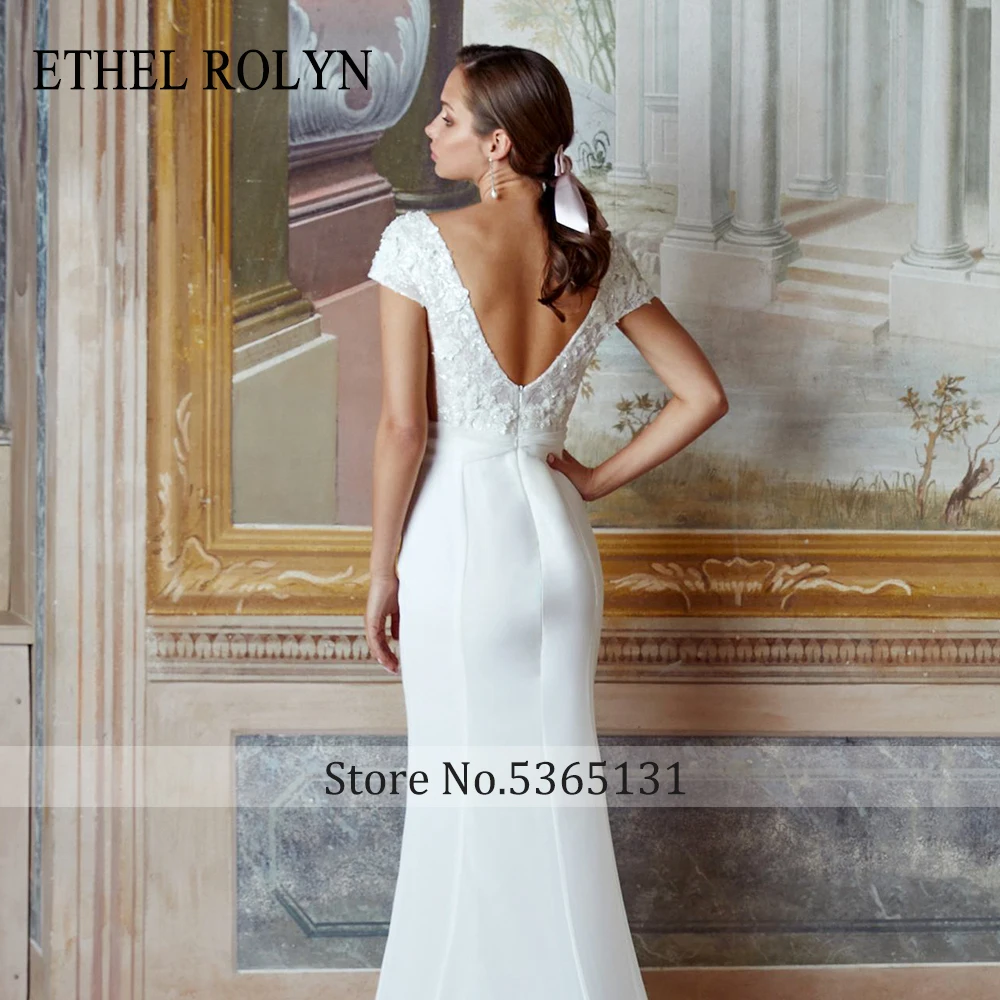 Сватбена рокля Етел Ролин с отворен гръб 2022, Елегантни сатенени Рокли принцеса булка с кружевными апликации и пайети, сватбената рокля Vestido Новия . ' - ' . 4