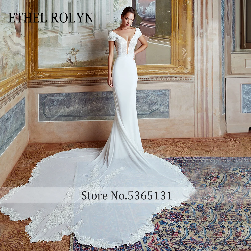 Сватбена рокля Етел Ролин с отворен гръб 2022, Елегантни сатенени Рокли принцеса булка с кружевными апликации и пайети, сватбената рокля Vestido Новия . ' - ' . 5