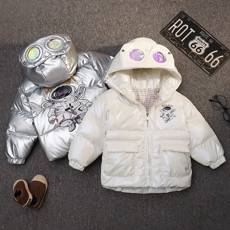 Зимно палто Унисекс в корейски стил за момчета и момичета, детски яке-парка на белия утином топола с очила, детски дрехи за момичета . ' - ' . 0
