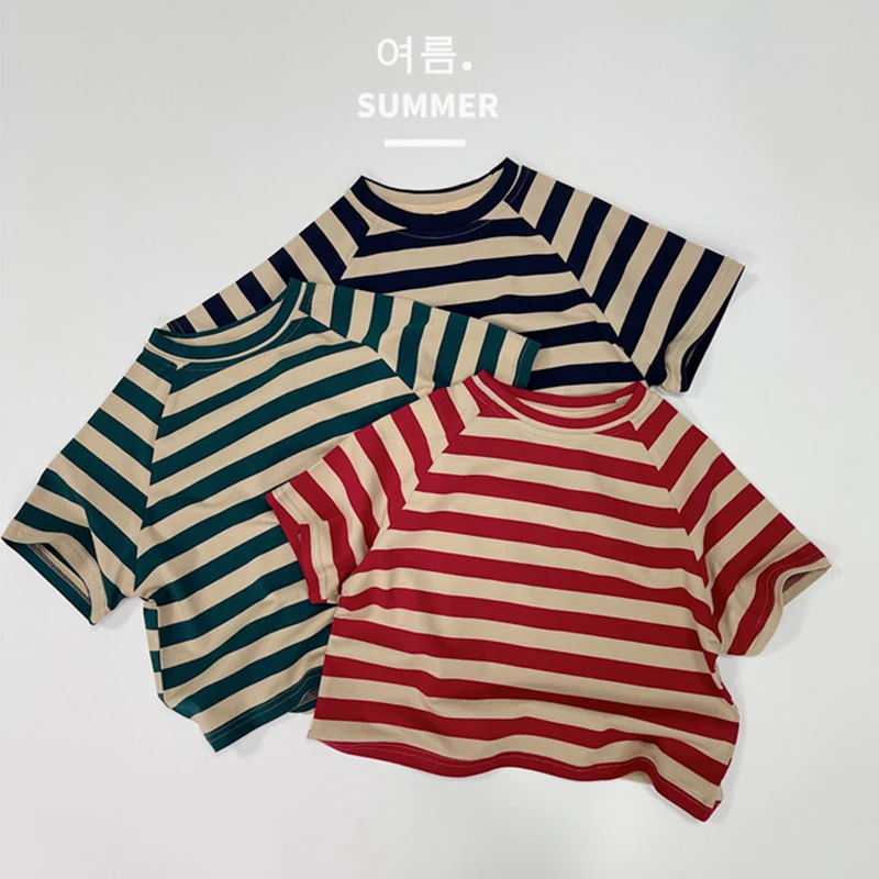 Детска тениска в корейски стил, Памучен риза в райе За малки момичета и момчета, Пуловер с къс ръкав, Блузи, Лятна Детски Дрехи . ' - ' . 0