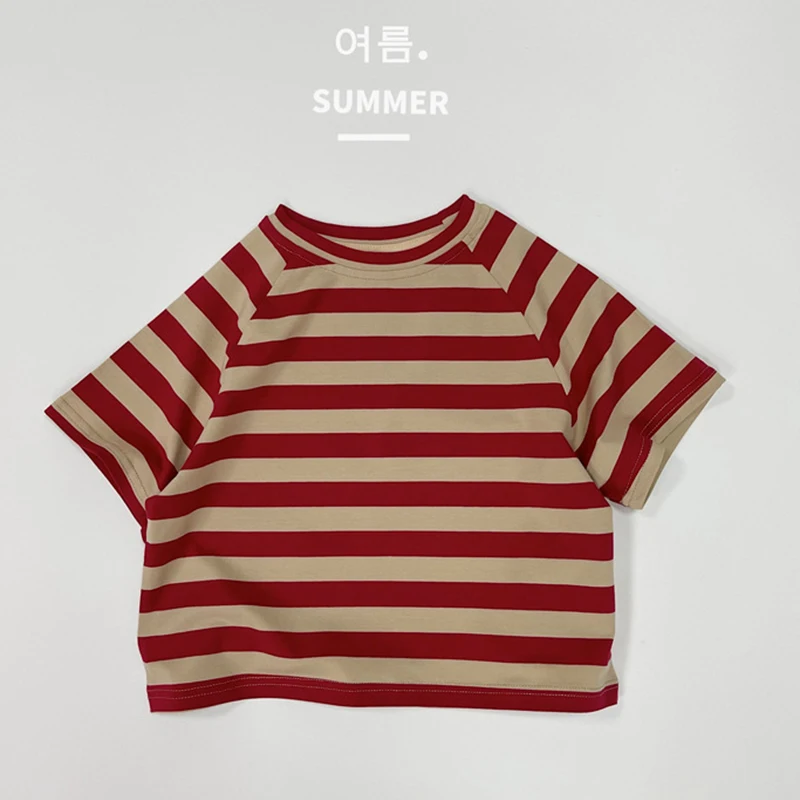 Детска тениска в корейски стил, Памучен риза в райе За малки момичета и момчета, Пуловер с къс ръкав, Блузи, Лятна Детски Дрехи . ' - ' . 3