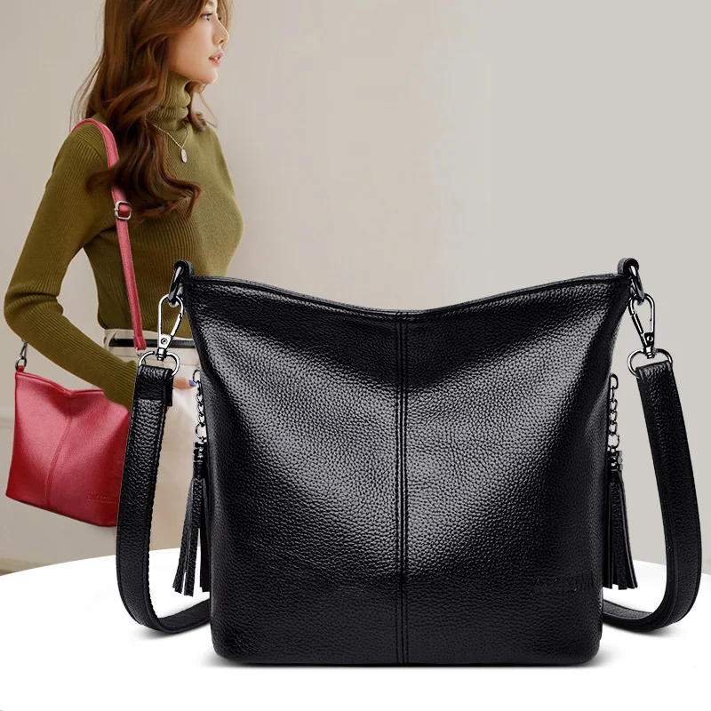 Мода тенденция на чанти-незабавни посланици от мека Кожа, ежедневното кофа, Реколта чанта-тоут с пискюли, дамски Чанти през рамо . ' - ' . 0