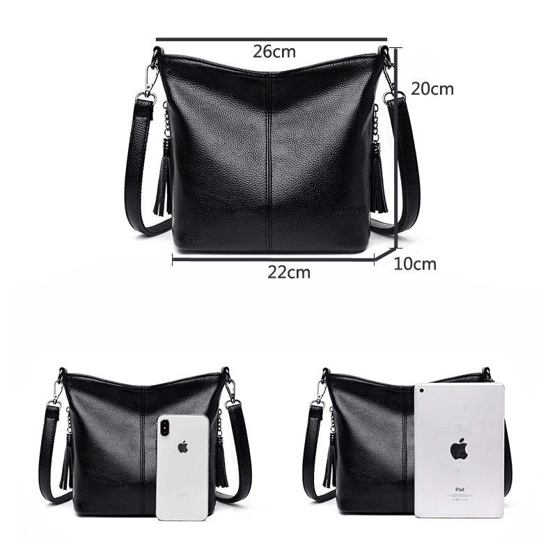 Мода тенденция на чанти-незабавни посланици от мека Кожа, ежедневното кофа, Реколта чанта-тоут с пискюли, дамски Чанти през рамо . ' - ' . 4