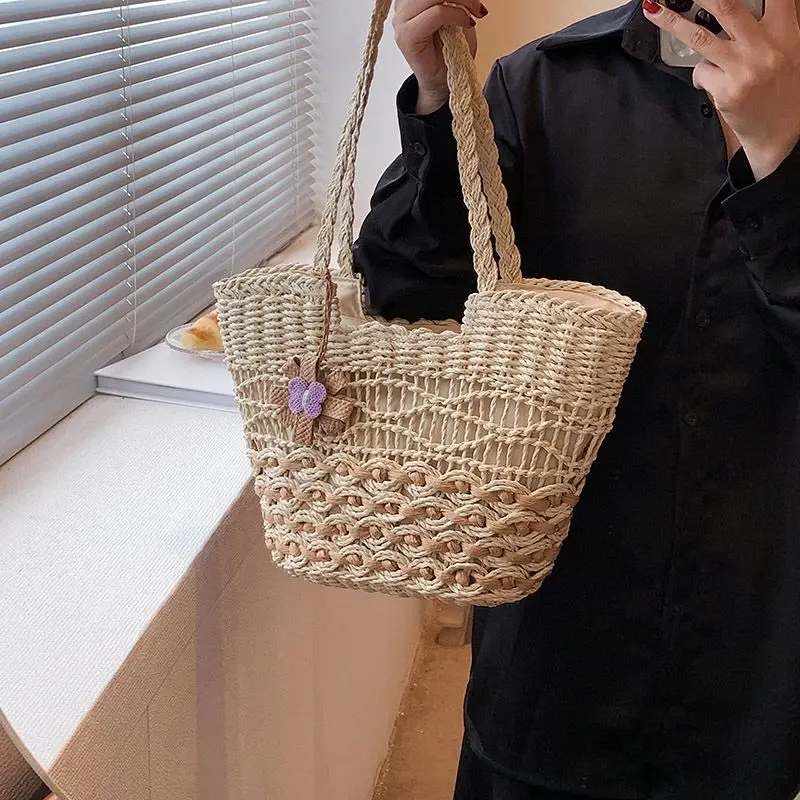 Плажни чанти за жени 2023, женствена чанта на едно рамо, тканая чанта, слама тканая чанта, голяма чанта голям за селски туризъм, плажна чанта,-тоут . ' - ' . 2