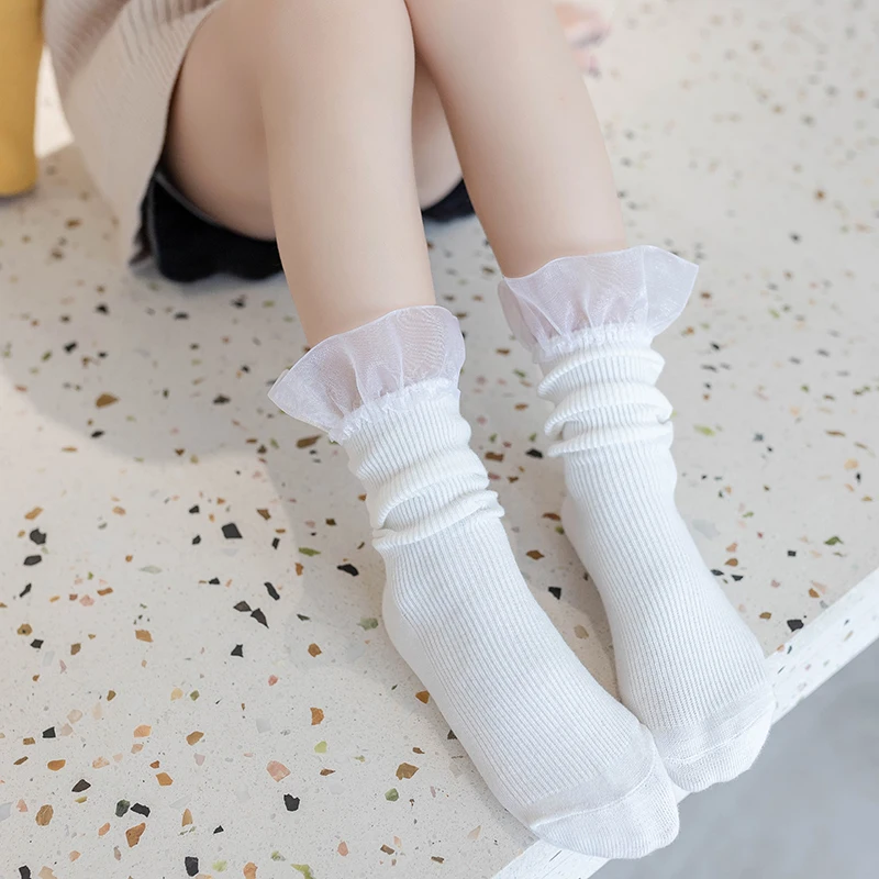 Дълги чорапи на принцеси за момичета с голям дантела и чорапи на райета за деца, детски чорапи на райета за бебета, сладки памучни чорапи за пролет-есен за момичета, детски чорапи . ' - ' . 0