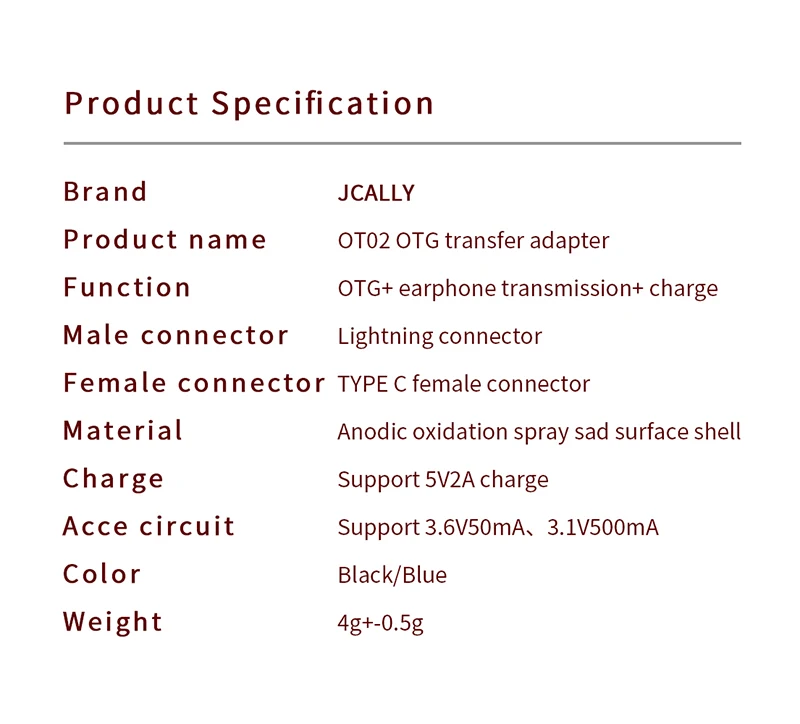 JCALLY OTG 8pin адаптер Light-ning за преобразуване слушалки USB Type C C четец на карти U-диск за iphone . ' - ' . 5
