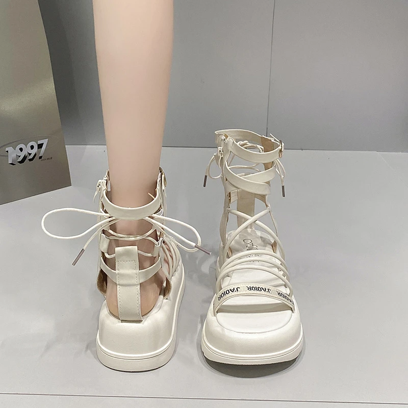 Дамски обувки 2023, лидер на продажбите, дамски сандали с каишка на щиколотке, ежедневни сандали на платформа дамски однотонная обувки в римски стил, женски Zapatillas De Mujer . ' - ' . 2