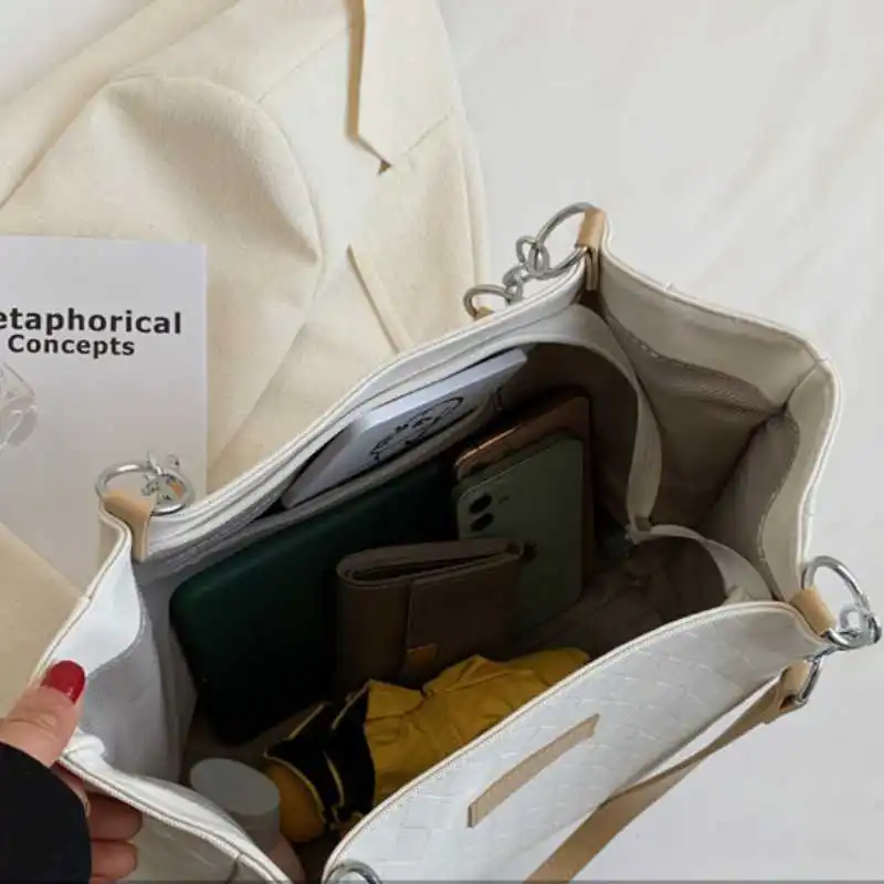Голяма чанта Голям-тоут, Дамски Модерна чанта от Изкуствена Кожа за Крайградски Пътувания, Дамски Проста Однотонная Чанта с отчети, доклади На рамото, Дамски Ежедневни Универсална . ' - ' . 4