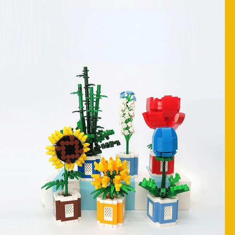 Направи си сам кухненски блок Цвете растение Модел кактус пъзел Игра, Играчки за деца, Момче Момиче Детски подарък Начало декор . ' - ' . 0