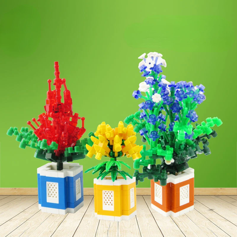 Направи си сам кухненски блок Цвете растение Модел кактус пъзел Игра, Играчки за деца, Момче Момиче Детски подарък Начало декор . ' - ' . 1