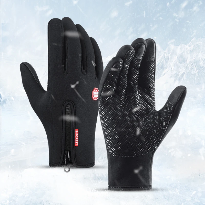 Зимни велосипедни ръкавици, колоездене, топли ръкавици за сензорен екран за целия пръст, водоустойчив ски ръкавици за каране на мотоциклет, минерални ръкавици за фитнес . ' - ' . 0