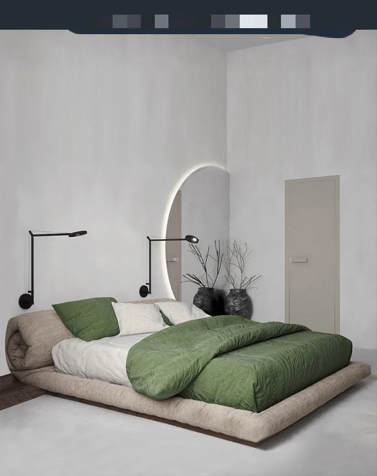 Легло от италиански плат, лека луксозно легло, Модерна проста начало легло, двойно легло 1,8 м, Модни минималистичная ниска легло . ' - ' . 1