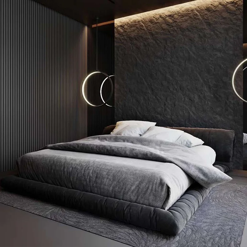 Легло от италиански плат, лека луксозно легло, Модерна проста начало легло, двойно легло 1,8 м, Модни минималистичная ниска легло . ' - ' . 2