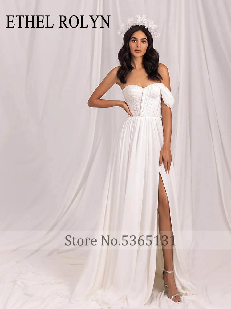 Жена Сватбена рокля Трапецовидна форма ETHEL ROLYN 2023 С Открити Рамене, Без Ръкави, Струящееся Сватбена рокля Vestidos De Новия . ' - ' . 5