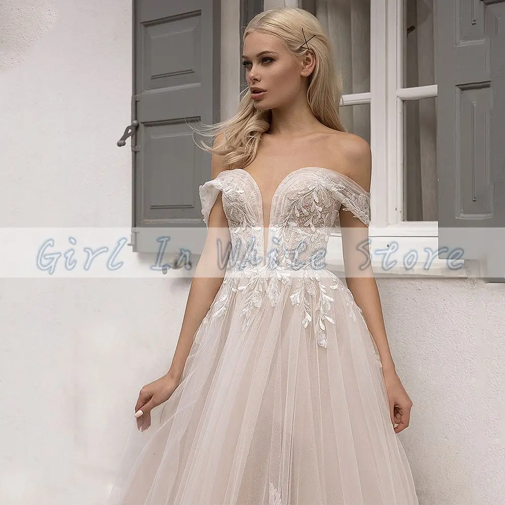 Елегантна Сватбена рокля с открити Рамене 2023 Трапециевидное Блестяща Рокля на Булката С Кружевными Апликации във формата на Сърце Сватбена Рокля сватбена рокля . ' - ' . 3