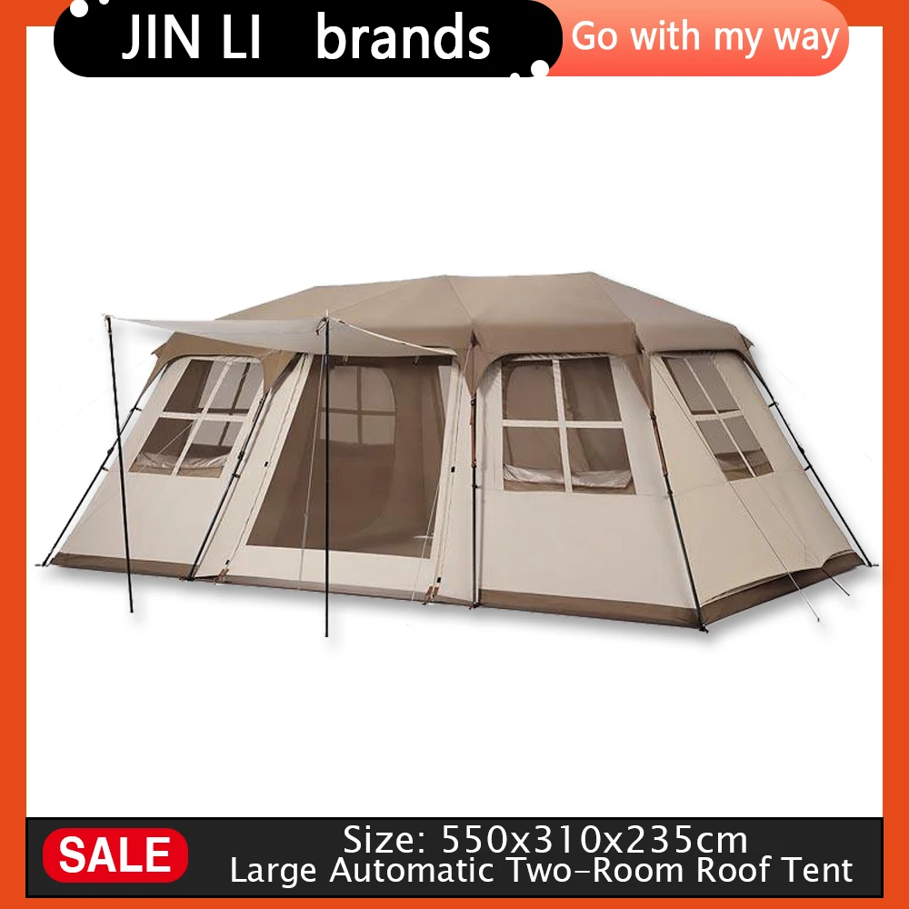 Градинска луксозна туристическа палатка за 6-8 души, 2 спални, 1 салон, голяма автоматична палатка от плат Оксфорд 210d, преносим водоустойчив палатка . ' - ' . 0