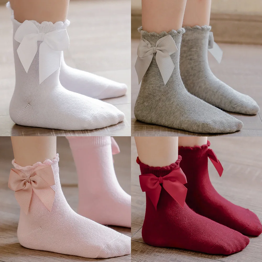 Чорапи за момичета, нови памучни чорапи за малка принцеса с голям лък в европейски и американски тип, популярни чорапи в придворном стил, есен-зима . ' - ' . 0