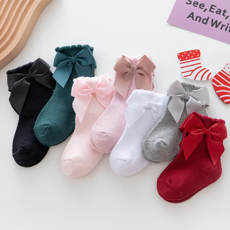 Чорапи за момичета, нови памучни чорапи за малка принцеса с голям лък в европейски и американски тип, популярни чорапи в придворном стил, есен-зима . ' - ' . 1
