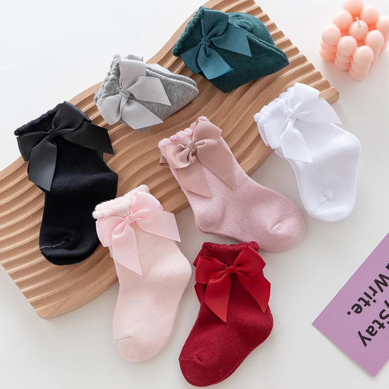 Чорапи за момичета, нови памучни чорапи за малка принцеса с голям лък в европейски и американски тип, популярни чорапи в придворном стил, есен-зима . ' - ' . 2
