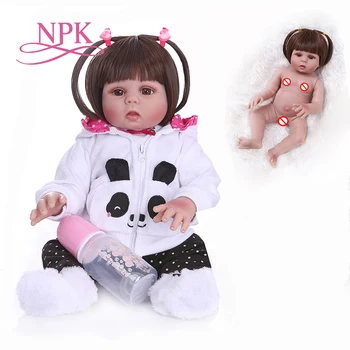 NPK 48 см, пълна силиконово тяло възстановената момиче кукла рокля панди кукла bebe мека силиконова реалистична играчка за детска баня Анатомично Правилна
