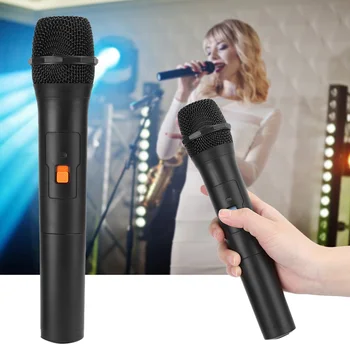 Черен безжичен микрофон Кондензаторен V16U Универсален безжичен микрофон 2 В 1 VHF Универсален USB прием ръчен микрофон
