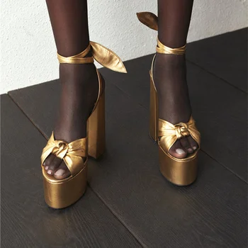 Сандали на платформа, лято 2023, дамски сандали на висок ток с каишка на щиколотке, голям размер на 43, дамски сандали, обувки за партита в римски стил