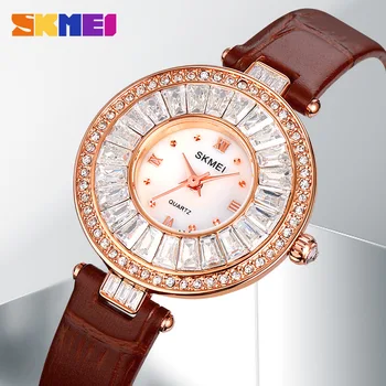 Дамски часовник с малки диаманти, елитен марка, римски женски гривна, кожени кварцов модерни ръчни часовници, Подаръци, Relojes Para Mujer