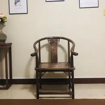 Комплект от три елемента Taishi Chair Ring Chair, Нов китайски Античен майстор на стол от масивно дърво, маса за хранене, стол от дърво бряст, официалната шапка, единична