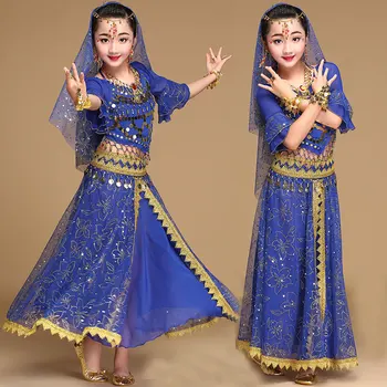 Модерен нов стил, детски, ориенталски танци индийски танци костюм, комплект Сари, бебешки дрехи за участия в Боливуд