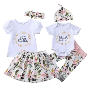 Подходящи комплекти, бебешки дрехи за малките момичета, в началото на с флорални принтом 