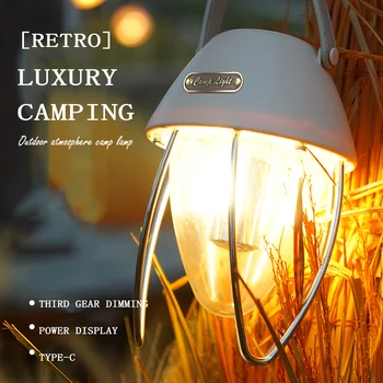 Кемпинговый led лампа, акумулаторна батерия за преносим ретро фенер 1800 mah, ретро, с регулируема яркост за риболов на открито, разходки, декорация на градината