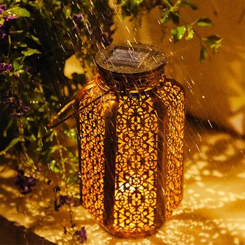 Ретро Фенер Led окачен лампа за слънчева батерия, iron художествен ретро фенер, пътен лампа с дръжка за градината, дърво, двор, ограда, на двора