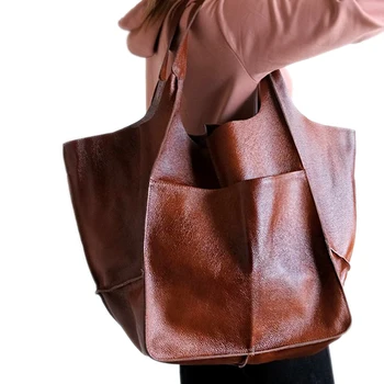 Ежедневни мека женска чанта-тоут голям Капацитет, дизайнерски чанти от состаренного метал, луксозна чанта през рамо от изкуствена кожа в ретро стил, големи портмонета за Купувачи
