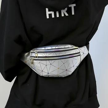 Дамски поясная чанта Розов цвят, сребърен поясная чанта, дамски поясная чанта, черни геометрични скута чанти, лазерна нагрудная чанта за телефон