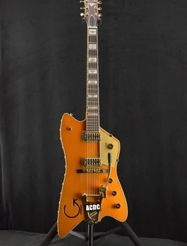 Електрическа китара BillyBo Jupiter Orange Еди Кокран Thunderbird с инкрустиран във формата на крава и кактус, голям тремоло-бридж, златен обков,