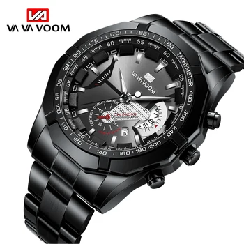 Модерен мъжки часовник VAVA VOOM от водещите марки, ежедневни спортни часовници с черна повърхност от неръждаема стомана, водоустойчив ръчен часовник с кварцов календар