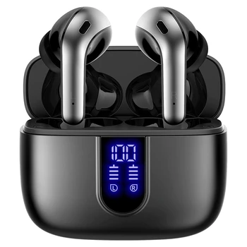 1 Комплект слушалки Безжични слушалки с 60-часов възпроизвеждане, led дисплей захранване, слушалки в ушите с микрофон за телевизор