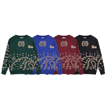 RHUDE Нов Ретро Жаккардовый вязаный пуловер с логото под формата на буквата Кашу, мъжки чифт, Модерен Свободен ден за ден трикотаж, Блузи, пуловер